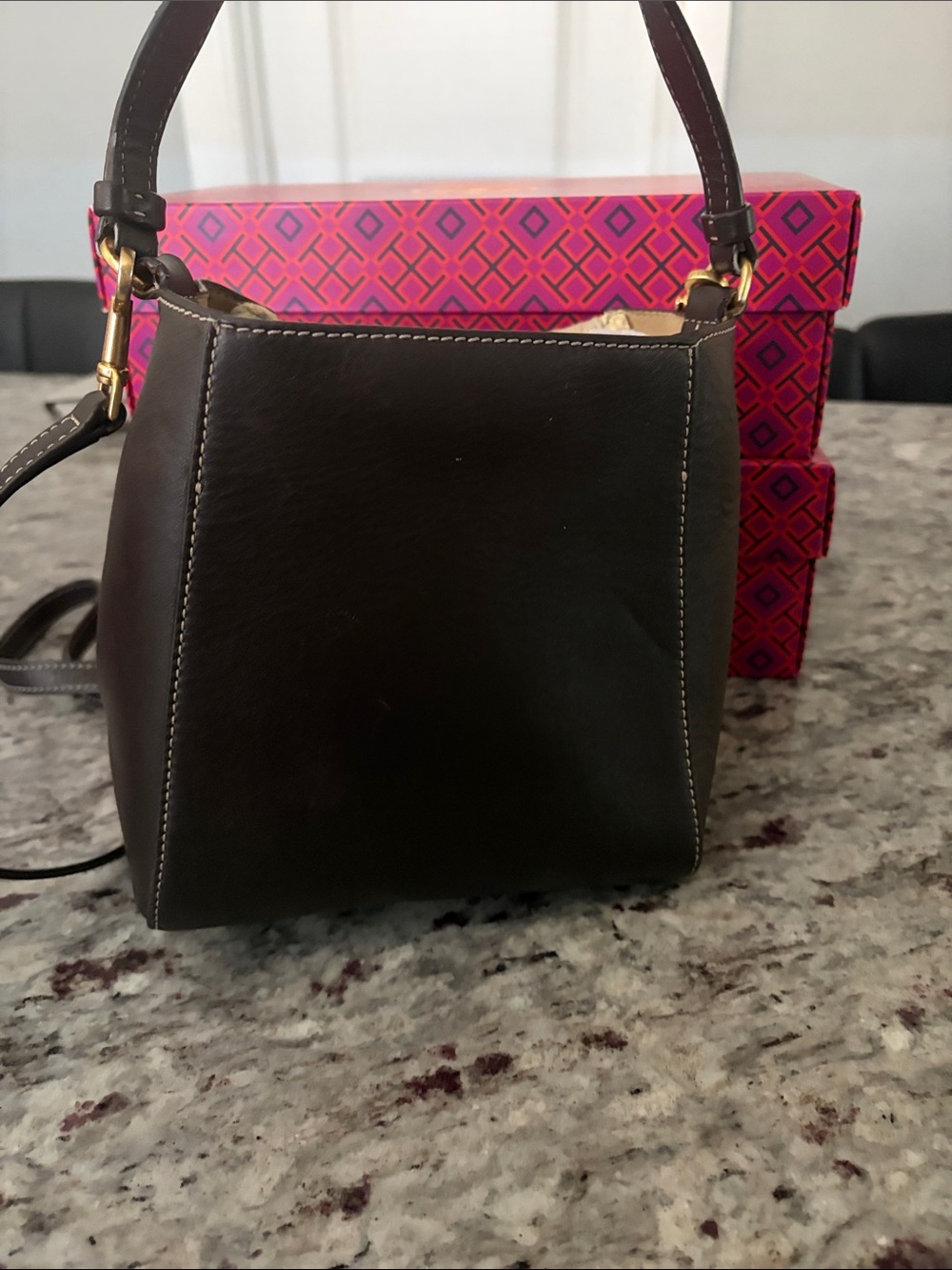 Tory Burch Beige Crochet Crossbody with Dark Brown Leather Trim - Picture 4 of 6